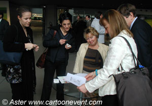 Participants looking at the cartoons